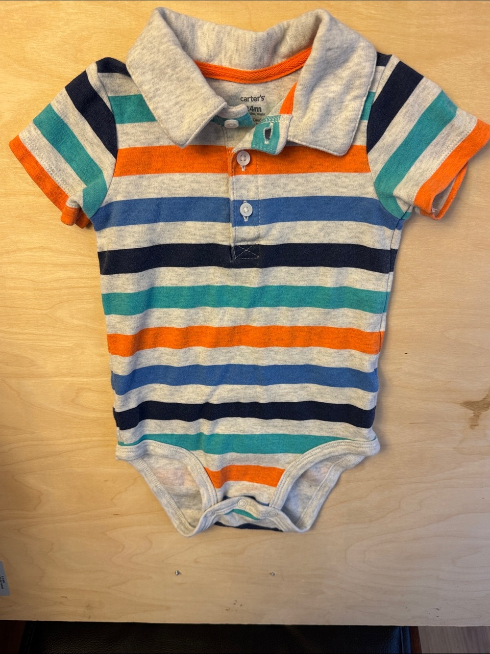 Carter's Orange, Teal & Navy Striped Polo Bodysuit